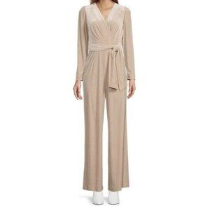 Antonio Melani Jumpsuit Cream Beige Velvet Long Sleeve V Neck Tie Waist 0 NWT